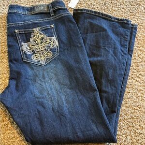 Zco women’s plus size 24 dark wash distressed jeans pants flare NEW